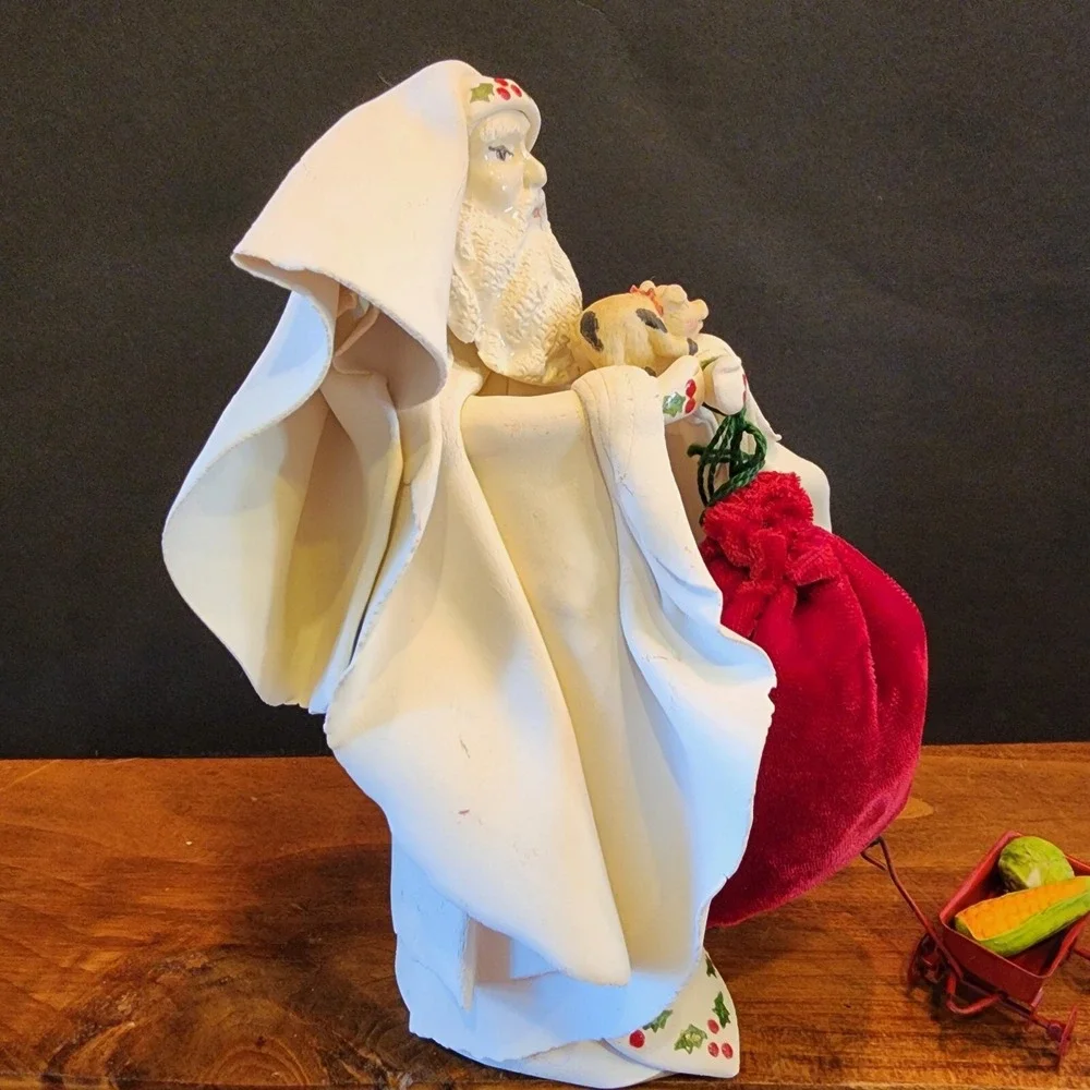 Vintage Fabar‎ White Santa Father Christmas Figurine Boxed Made In Italy